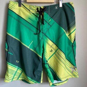 Hurley Phantom Men's Abstact Green / Yellow Board Shorts Size 34